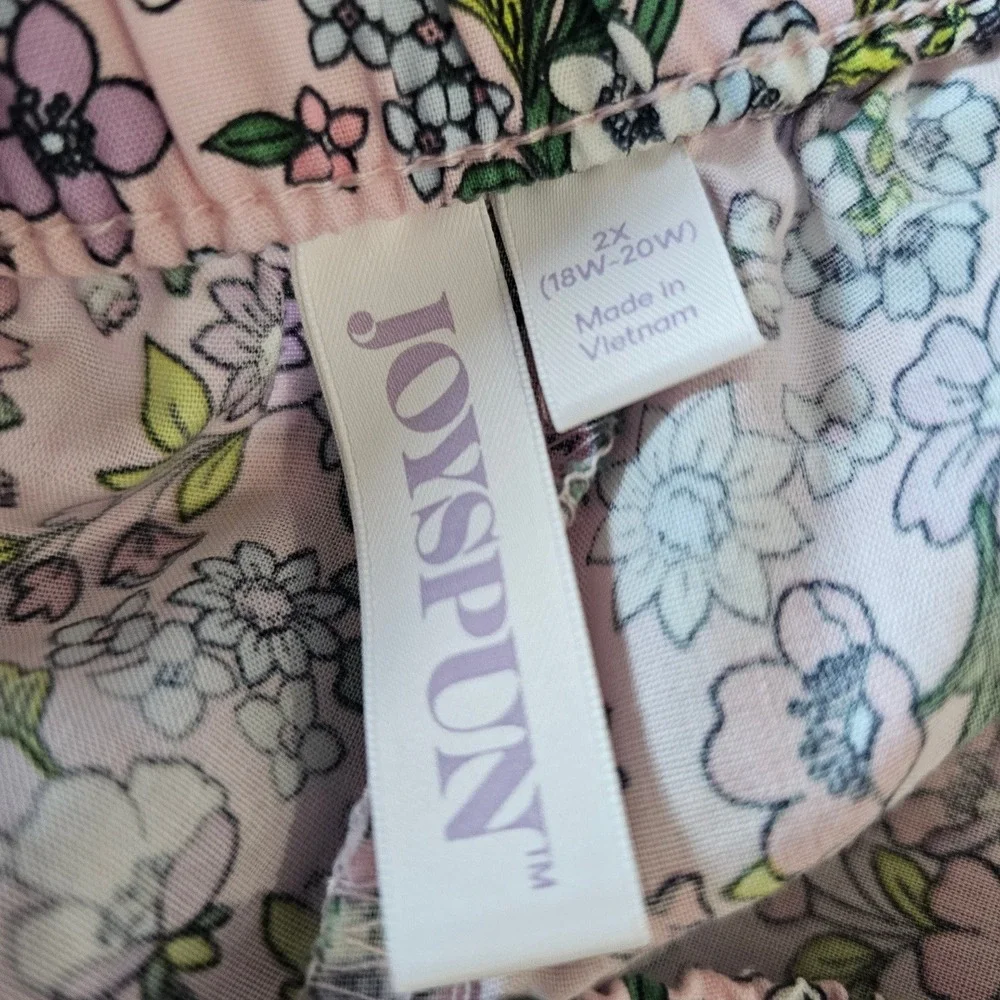 Joyspun Womens 2X Pink‎ Floral Pajama Pants Elastic Waist Faux Fly Pockets Rayon